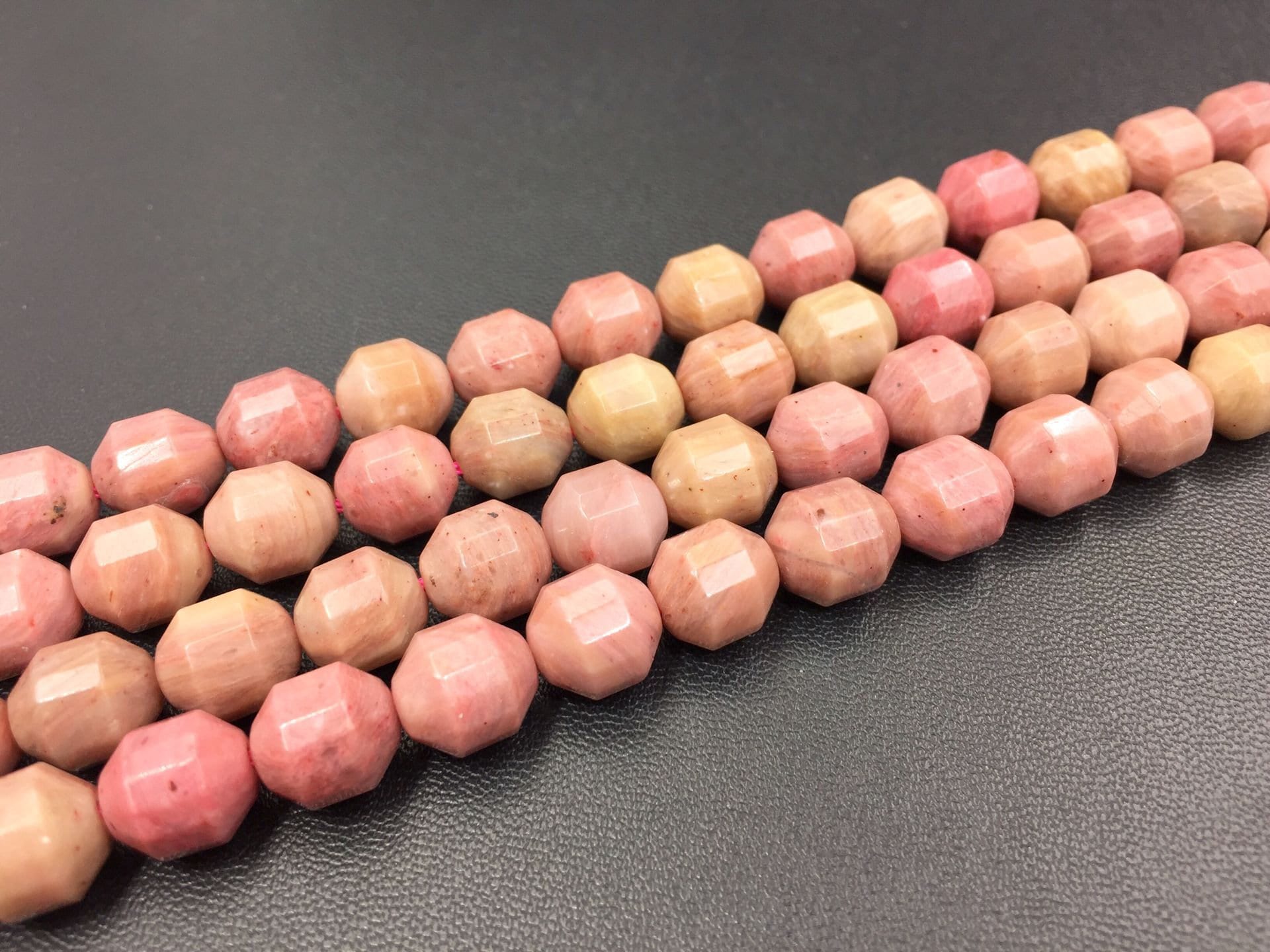 Faceted Rhodonite Beads Rhodonite Bicone Beads Barrel Beads Pink Gemstone Beads Supplies 8/10mm Jewelry Making 15.5" Strand