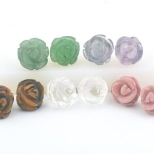 Gemstone Rose Carved Flower Beads - Hand Carved Stone Floral Beads - Crystal Quartz Flower - Pink Rhodonite Rose -8mm-12mm Carved Rose Beads