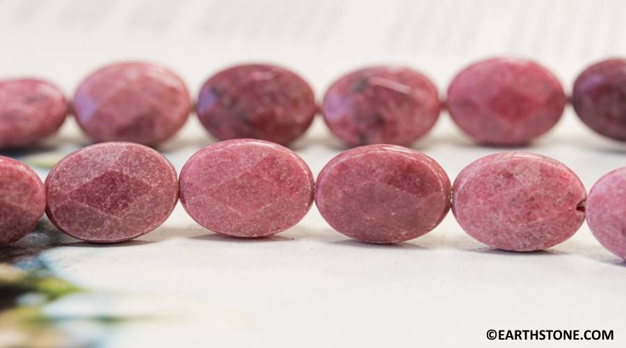 Rhodonite 13x18mm/ 15x20mm/ 18x25mm Faceted Flat Oval Beads 15" Strand Rhodonite 13x18mm/ 15x20mm/ 18x25mm Faceted Flat Oval Beads 15" Strand