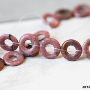 L/ Rhodonite 14mm Undrilled Donut 11" strand 20 pieces Shade varies Natural gemstone beads For jewelry making