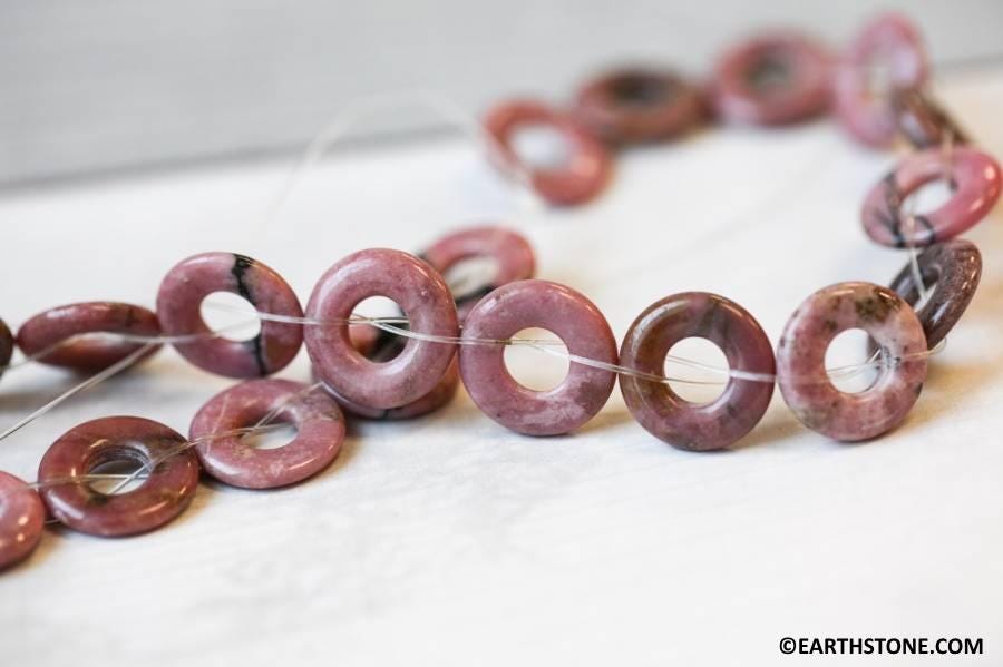 L/ Rhodonite 14mm Undrilled Donut 11" Strand 20 Pieces Shade Varies Natural Gemstone Beads For Jewelry Making