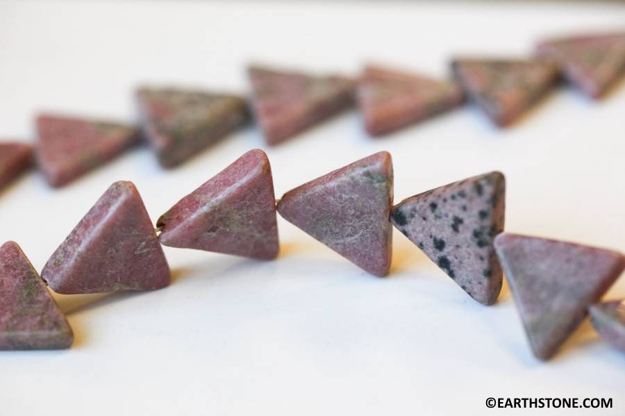 Rhodonite 16mm Triangle Beads 16" Strand Grade Ab
