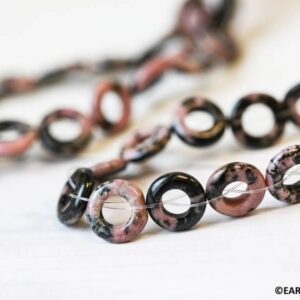 M/ Rhodonite 12mm Undrilled Donut 9" strand 20 pieces Shade varies Natural gemstone beads For jewelry making