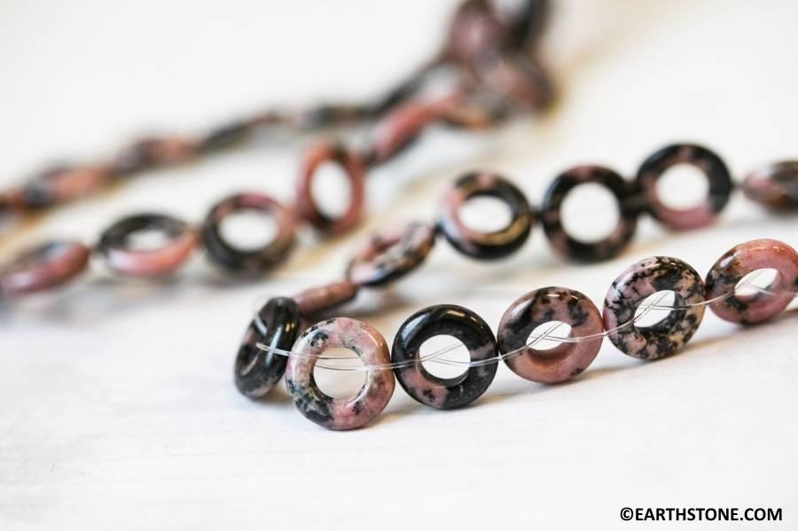 M/ Rhodonite 12mm Undrilled Donut 9" Strand 20 Pieces Shade Varies Natural Gemstone Beads For Jewelry Making