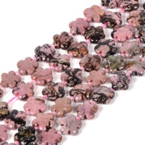 Matrix Rhodonite Natural Gemstone Flower Shape Beads Strand 15mm Crystal Drilled Spacer Beads Flower Power Energy Stone Loose Beads 15.5"