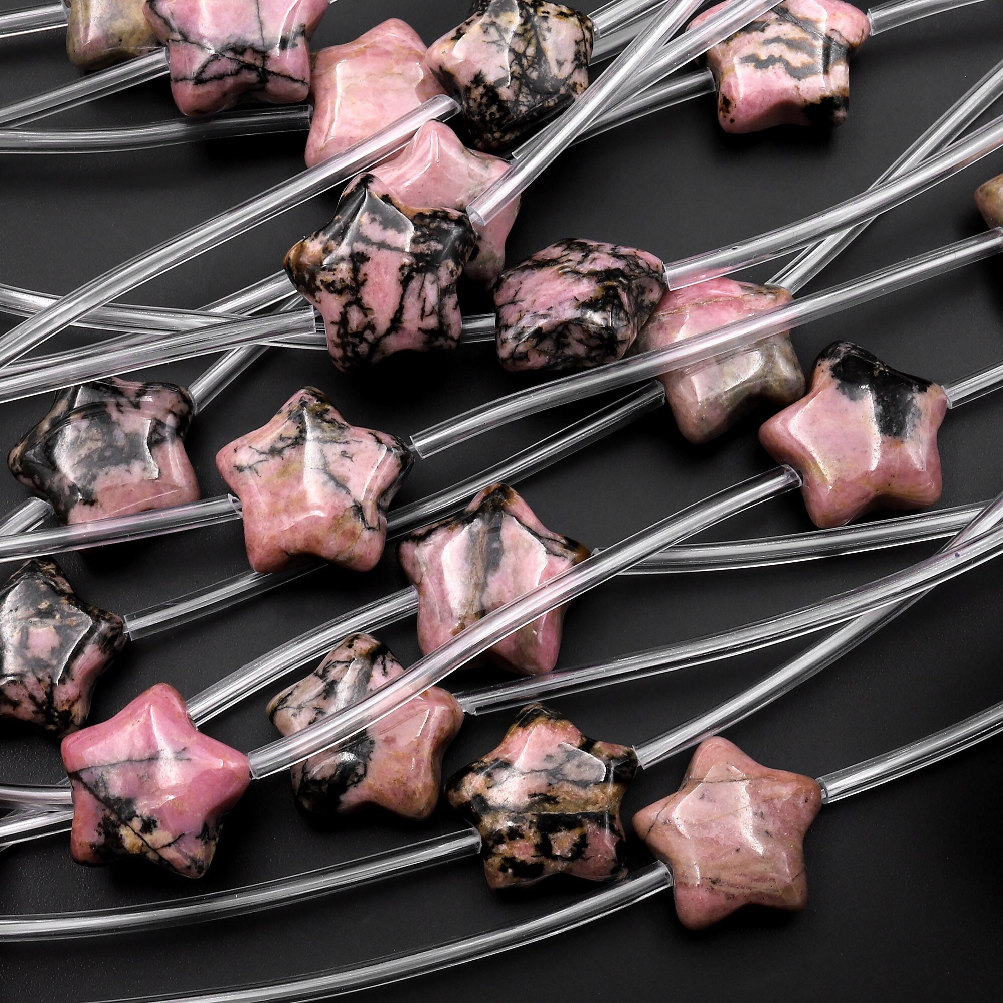 Natural Rhodonite Carved Star Gemstone Beads 12mm