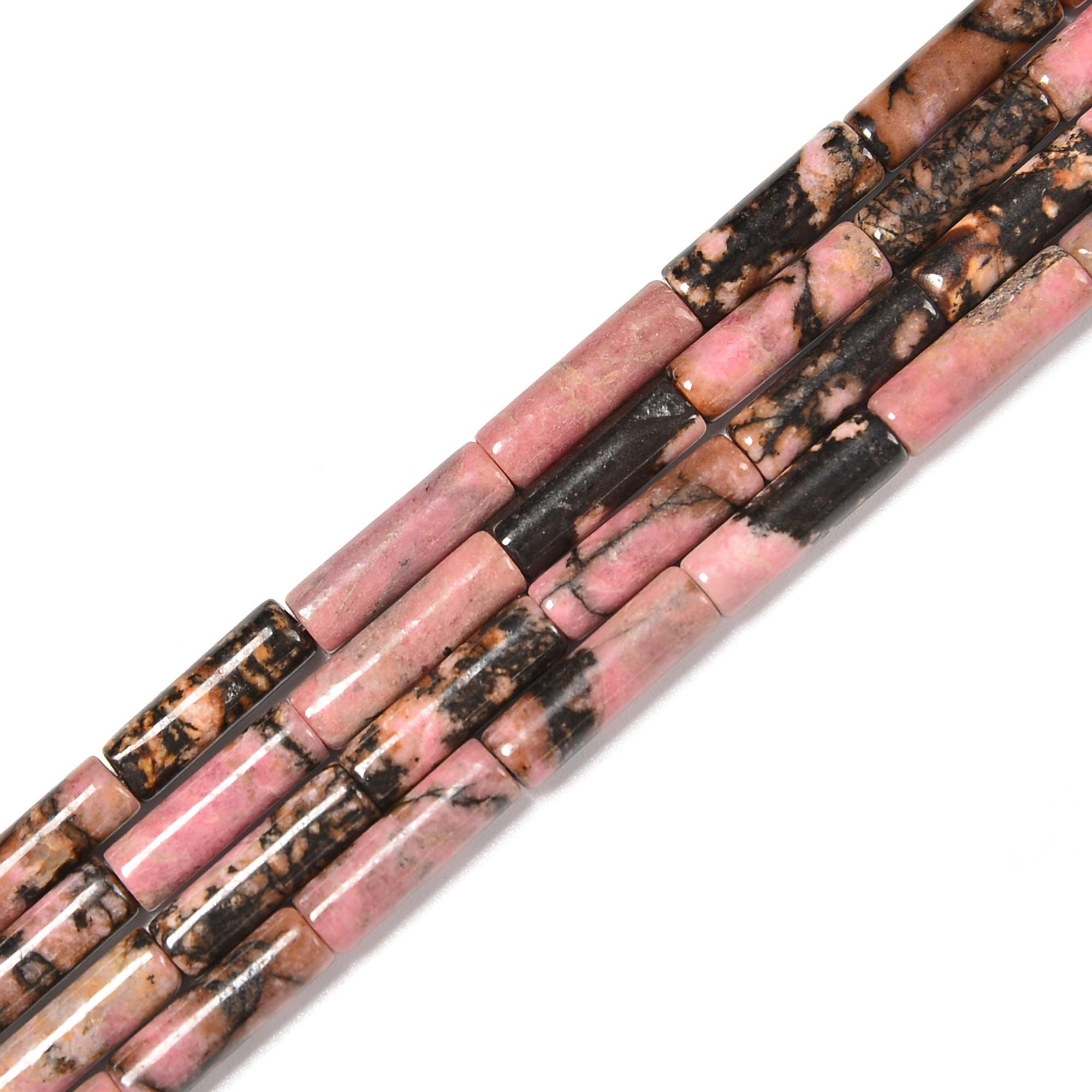 Natural Rhodonite Cylinder Tube Beads Size 4x13mm 15.5'' Strand