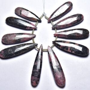 Natural Rhodonite Pear Briolettes 9x29mm to 12x40mm  Faceted Long Pear Briolettes Gemstone Beads Rhodonite Beads 10 Pieces No4840