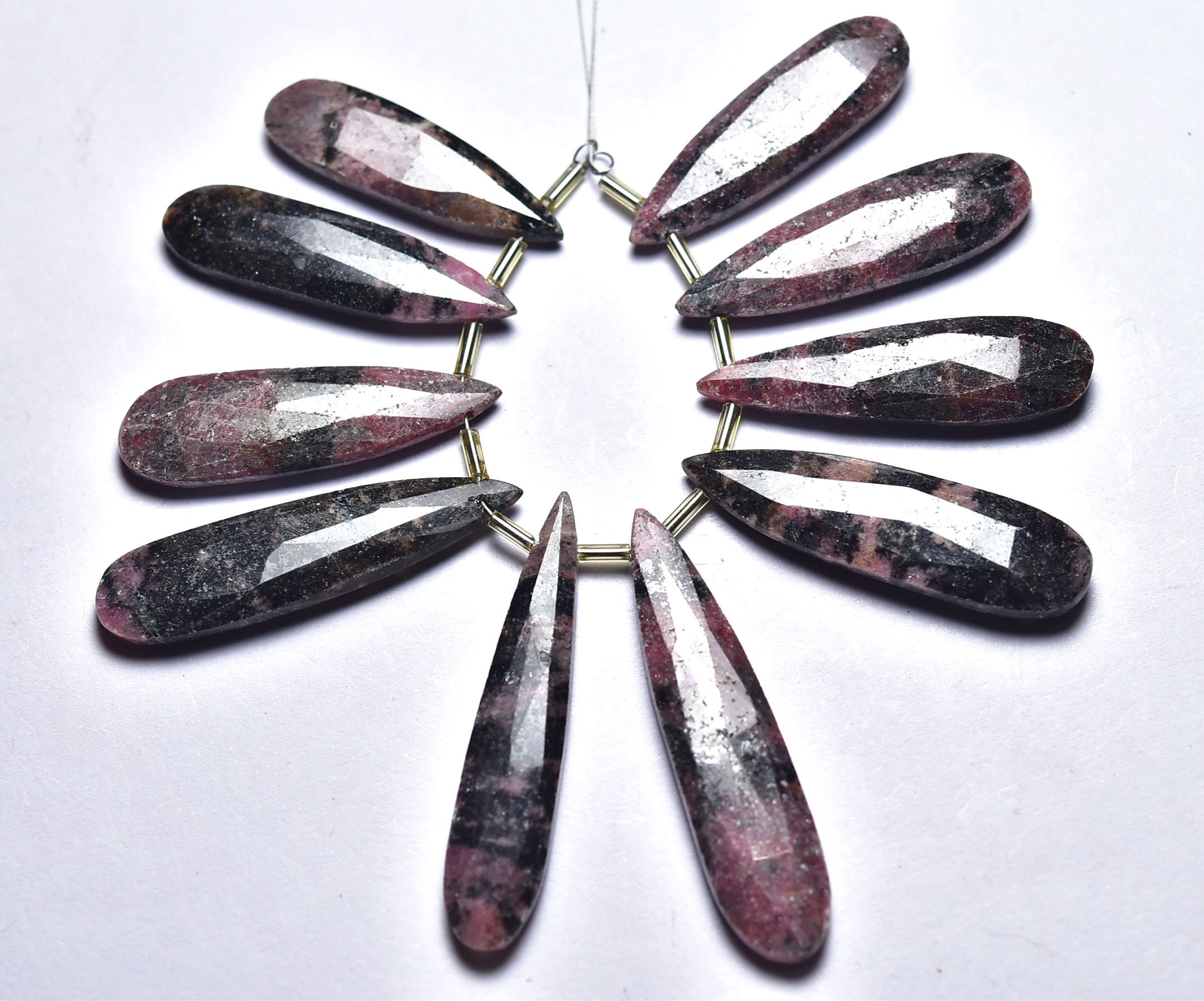Natural Rhodonite Pear Briolettes 9x29mm To 12x40mm Faceted Long Pear Briolettes Gemstone Beads Rhodonite Beads 10 Pieces No4840