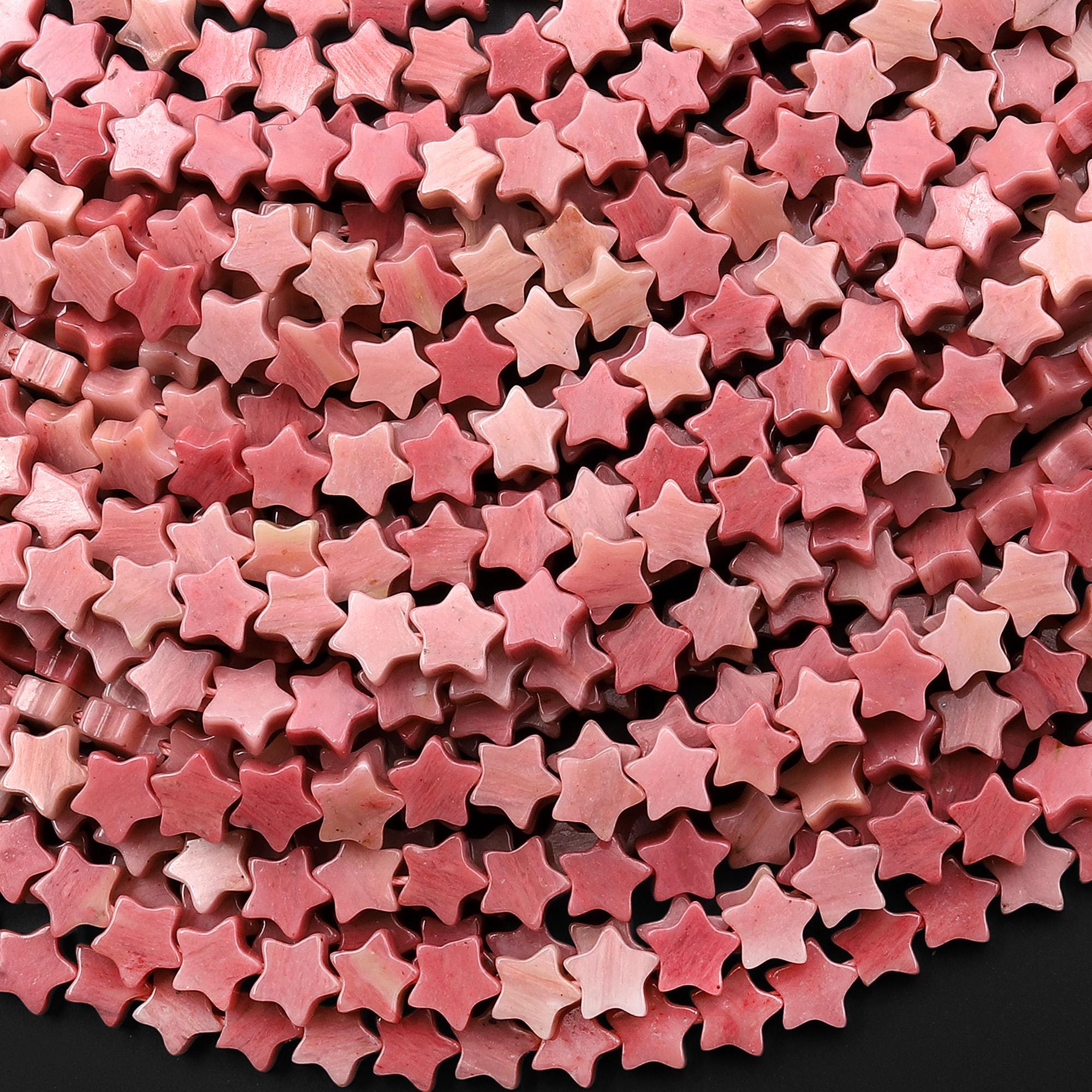 Natural Pink Petrified Rhodonite Star Beads 6mm Carved Gemstone 15.5" Strand