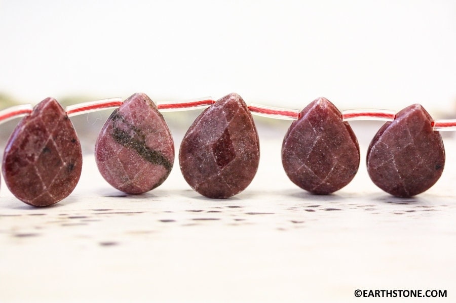 Xl/ Rhodonite 15x20mm/ 20x20mm Flat Pear Briolette Beads 8" Strand Natural Gemstone For Jewelry Making