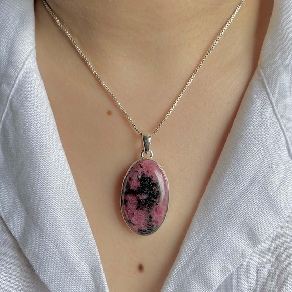 Rhodonite Pendant / 925 Sterling Silver / Healing Gemstone / Gift For Her / Oval Cab / Natural Rhodonite Jewel / Statement Pendant Rdn-p-18.