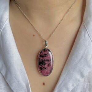 Rhodonite Pendant / 925 Sterling Silver / Healing Gemstone / Gift For Her / Oval Cab / Rhodonite Jewelry / Statement Pendant Rdn-p-23.