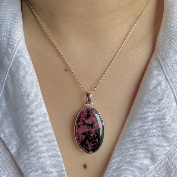 Rhodonite Pendant / 925 Sterling Silver / Healing Gemstone / Gifts For Her / Oval Cab / Rhodonite Jewelry / Statement Pendant Rdn-p-9.