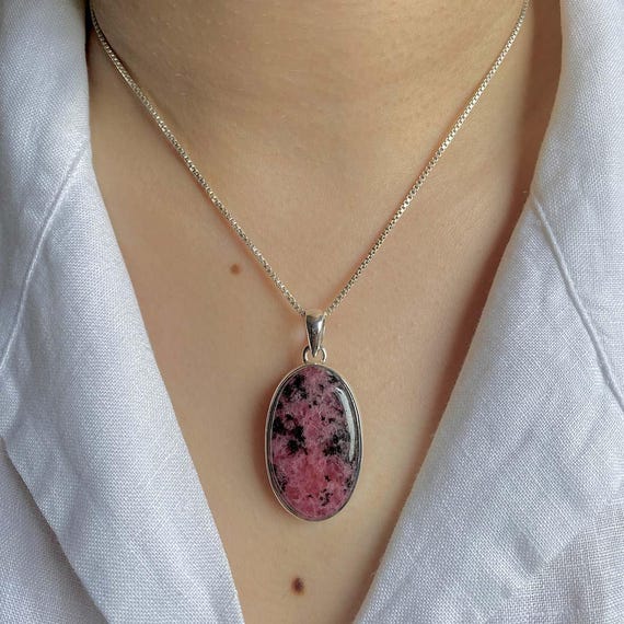 Rhodonite Pendant / 925 Sterling Silver / Healing Gemstone / Gifts For Her / Oval Cab / Rhodonite Jewelry / Statement Pendant Rdn-p-8.