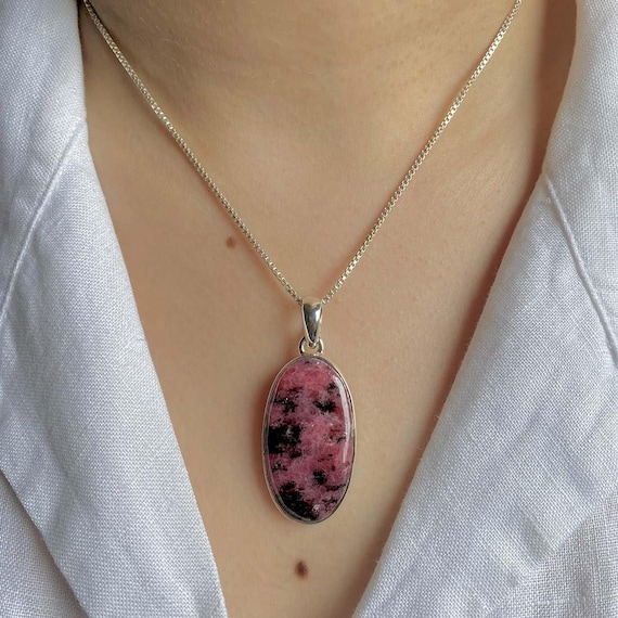 Rhodonite Pendant / 925 Sterling Silver / Healing Gemstone / Gift For Her / Oval Cab / Rhodonite Jewelry / Statement Pendant Rdn-p-15.
