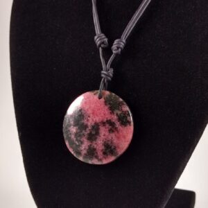 Rhodonite Pendant Adjustable Leather Necklace Handmade by Chris Hay Rhodonite Pendant Adjustable Leather Necklace Handmade by Chris Hay