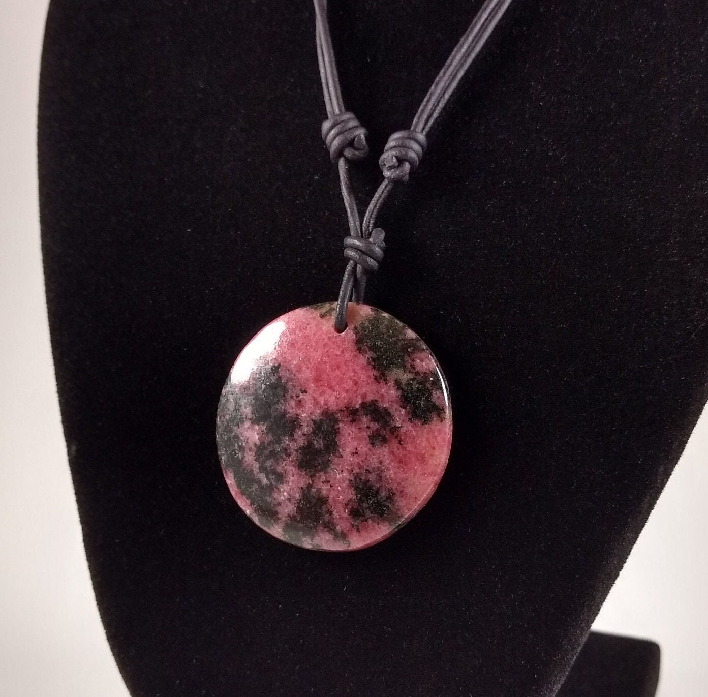 Rhodonite Pendant Adjustable Leather Necklace Handmade By Chris Hay
