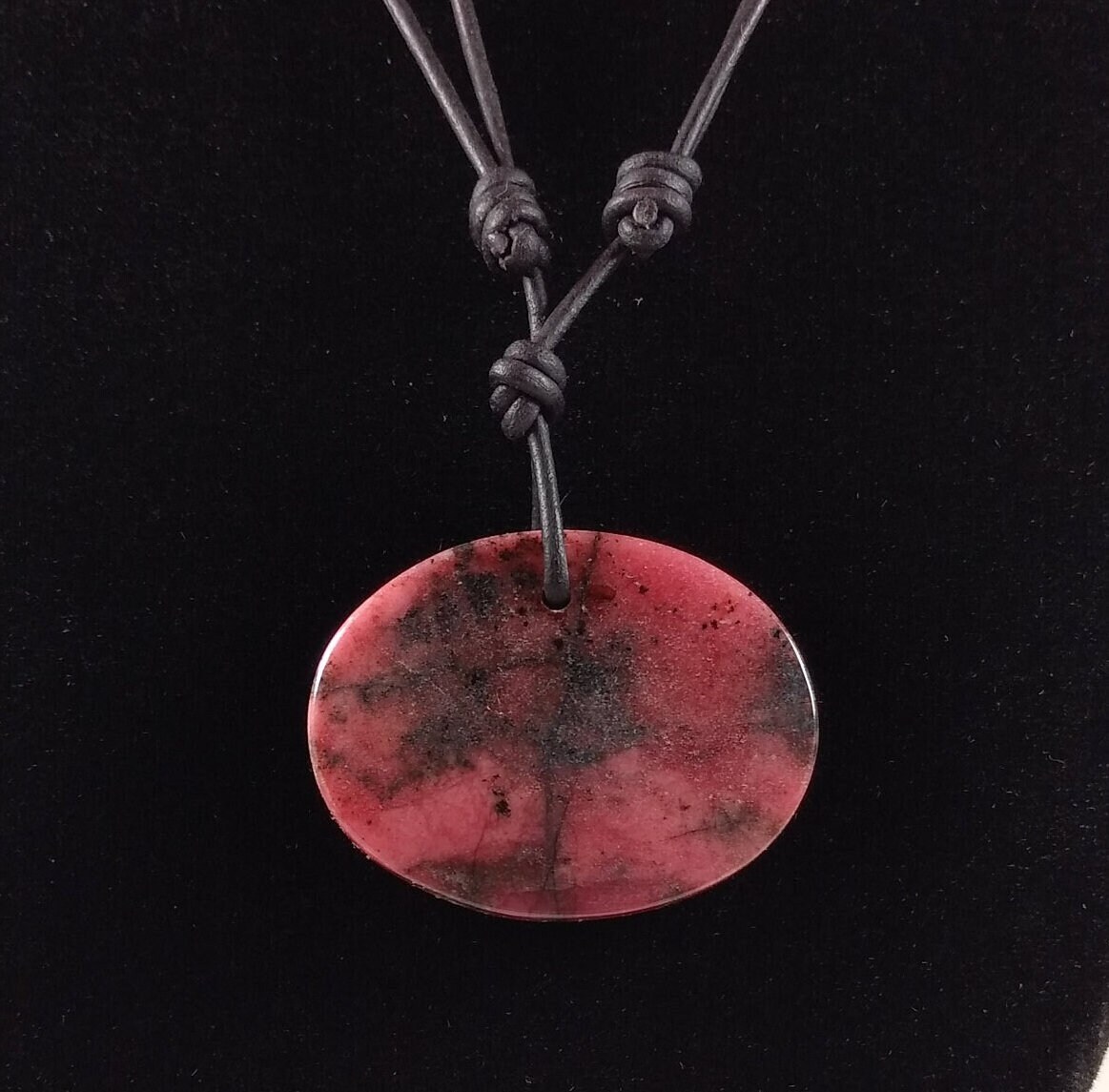 Rhodonite Pendant Adjustable Leather Necklace Handmade By Chris Hay