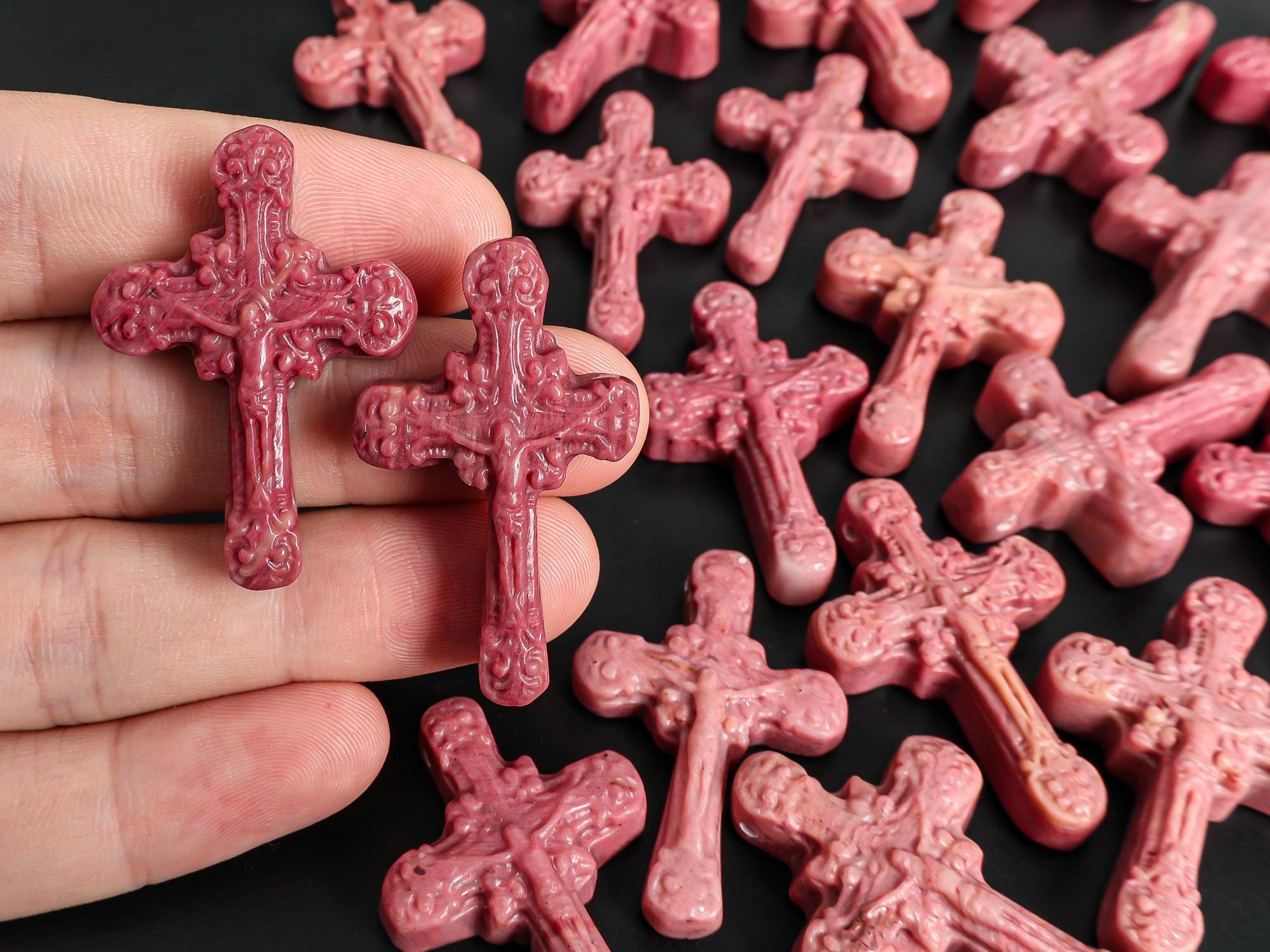 Grade Aa Pink Cross Rhodonite Pendant Hand-carved Natural One Of A Kind Gemstone