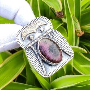 Handmade Rhodonite Pendant: 925 Sterling Silver, 18K Gold Plated Handmade Rhodonite Pendant: 925 Sterling Silver, 18K Gold Plated