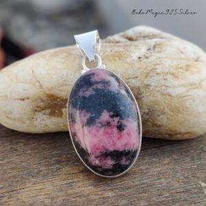 Handmade Rhodonite 925 Sterling Silver Pendant Necklace Handmade Rhodonite 925 Sterling Silver Pendant Necklace