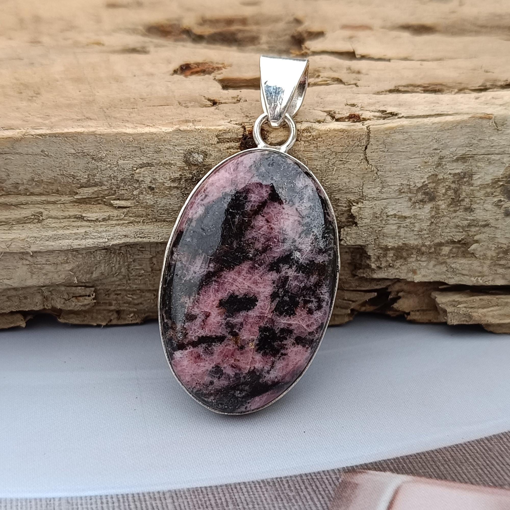 Handmade Rhodonite 925 Sterling Silver Pendant Necklace