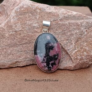 Handmade Rhodonite Pendant: 925 Sterling Silver Gemstone Jewelry Handmade Rhodonite Pendant: 925 Sterling Silver Gemstone Jewelry