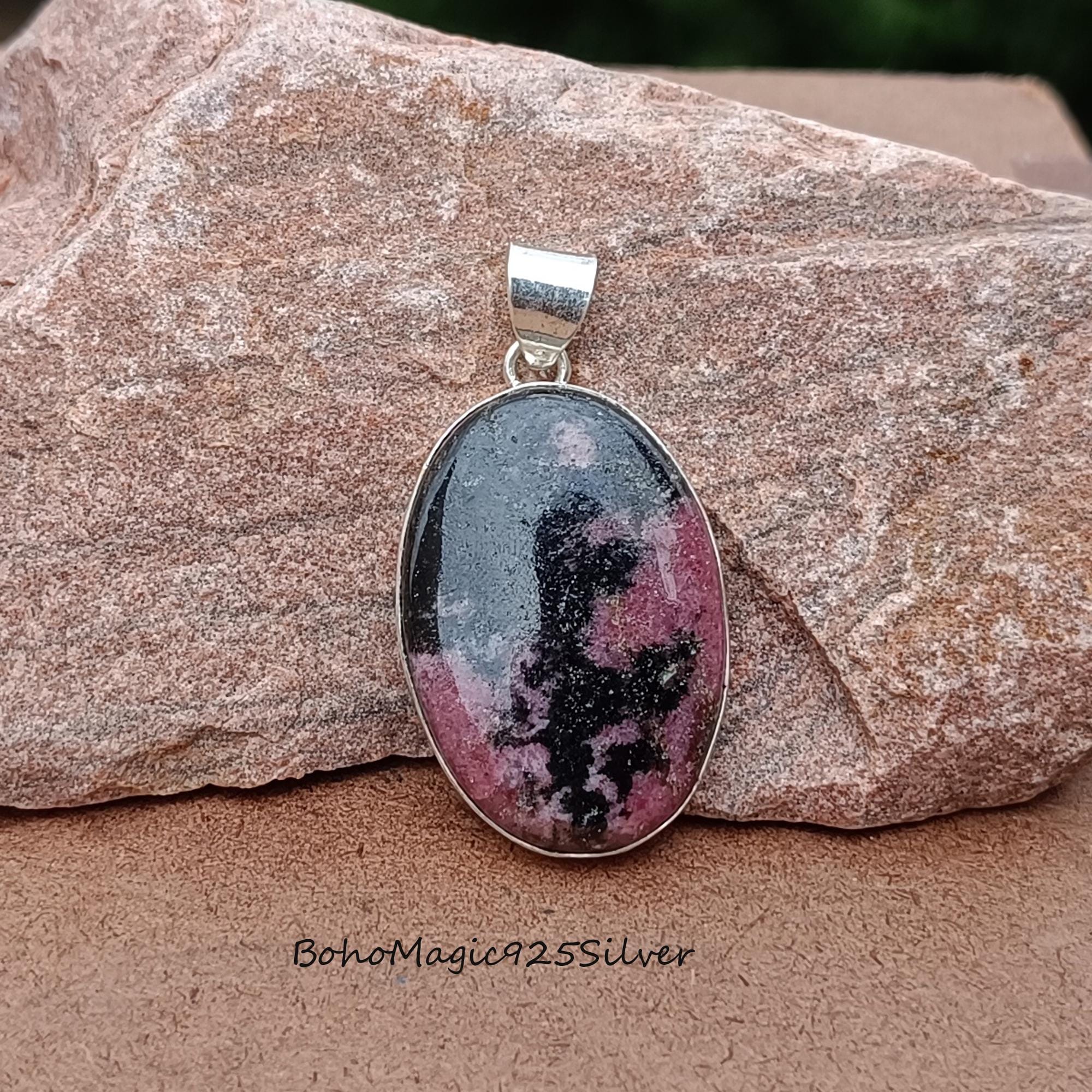 Handmade Rhodonite Pendant: 925 Sterling Silver Gemstone Jewelry