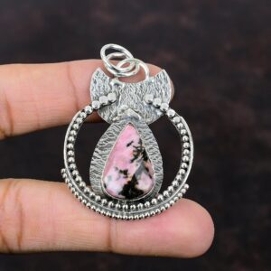Handmade Rhodonite Pendant: 925 Sterling Silver Boho Jewelry Handmade Rhodonite Pendant: 925 Sterling Silver Boho Jewelry