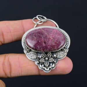 Handmade Rhodonite Flower Pendant: 925 Sterling Silver Gemstone Jewelry Handmade Rhodonite Flower Pendant: 925 Sterling Silver Gemstone Jewelry