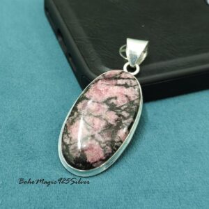 Handmade Rhodonite Pendant Necklace: Sterling Silver Gemstone Jewelry Handmade Rhodonite Pendant Necklace: Sterling Silver Gemstone Jewelry