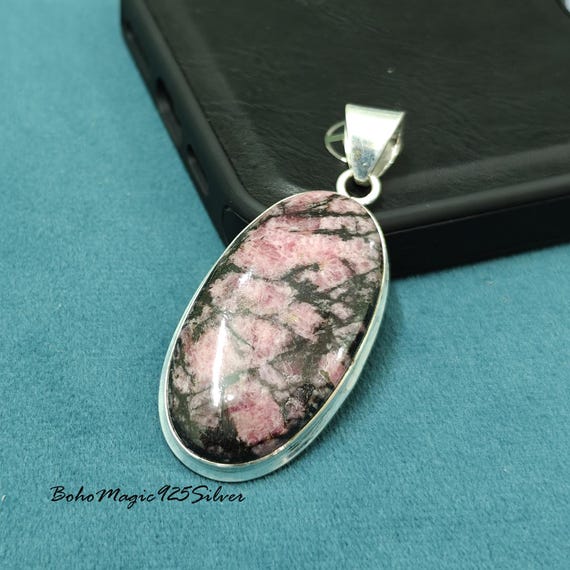 Handmade Rhodonite Pendant Necklace: Sterling Silver Gemstone Jewelry