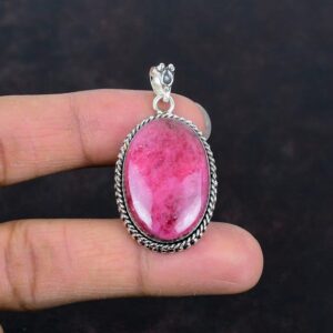 Handmade Rhodonite Pendant: Oval Gemstone, 925 Sterling Silver Handmade Rhodonite Pendant: Oval Gemstone, 925 Sterling Silver