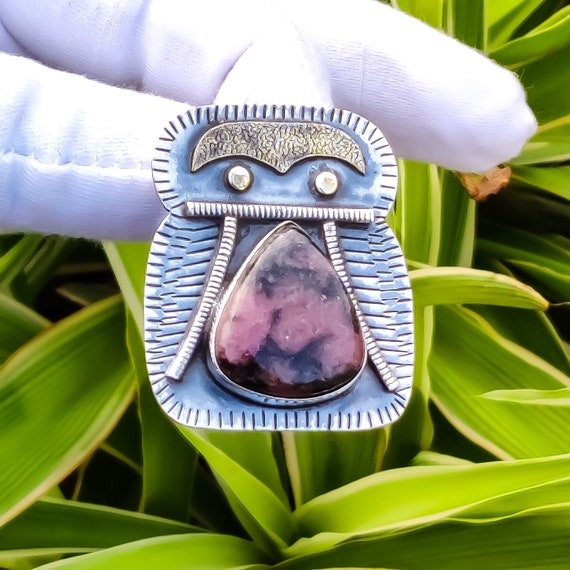 Handmade Rhodonite Pendant: Trillion Gemstone, Sterling Silver
