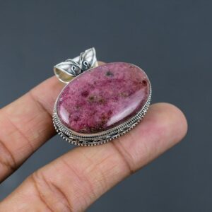 Oval Rhodonite Pendant: Handmade 925 Sterling Silver Vintage Jewelry Oval Rhodonite Pendant: Handmade 925 Sterling Silver Vintage Jewelry