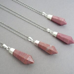 Rhodonite Silver Necklace, Pink Rhodonite Pendant, Long Bullet Pendant Necklace for Men Women Necklaces, Rhodonite Jewelry, Energy Crystals Rhodonite Silver Necklace, Pink Rhodonite Pendant, Long Bullet Pendant Necklace for Men Women Necklaces, Rhodonite Jewelry, Energy Crystals