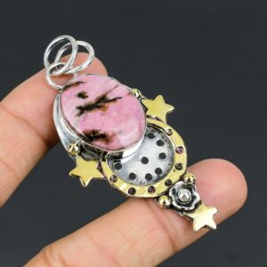 Rhodonite Star Pendant: 925 Sterling Silver, 18K Gold Plated Rhodonite Star Pendant: 925 Sterling Silver, 18K Gold Plated
