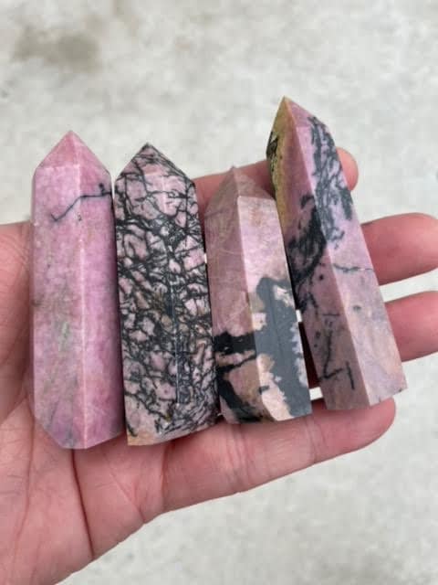 1 Pc Natural Rhodonite Quartz Obelisk Tower Point Wand Healing Crystal