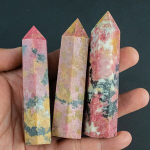1 Pc Natural Cherry Rhodonite Quartz Obelisk Tower Point wand healing crystal