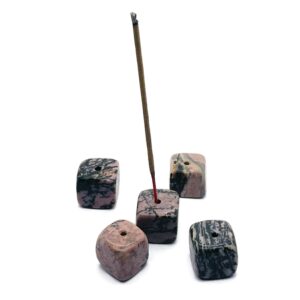 Rhodonite Crystal Incense Holder - Crystal Stone Incense Stick Holder - Polished Cube Incense Holder - Healing Stone - In1010