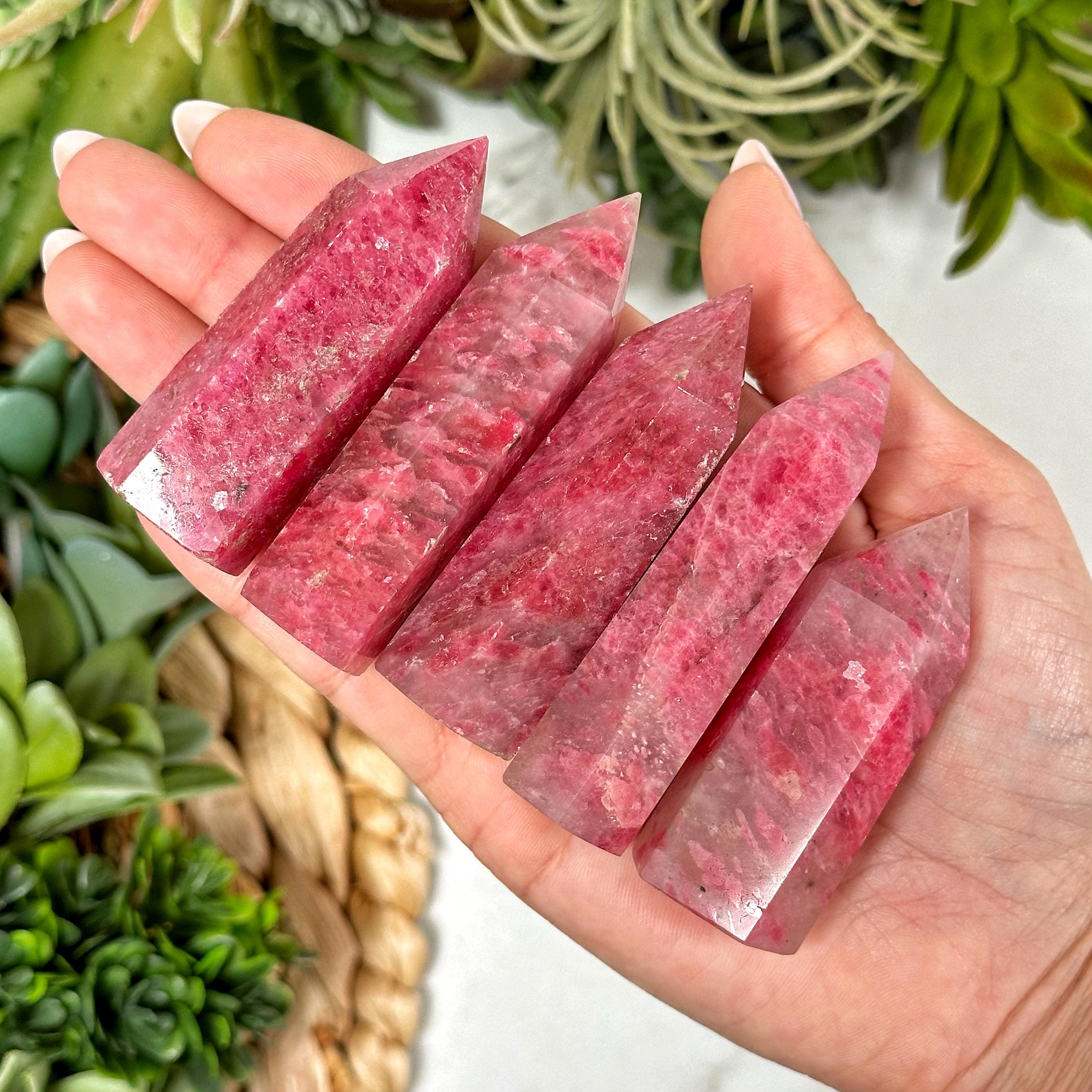 Rhodonite In Quartz Point | S, L | - (polished Pink Crystal Tower, Heart Chakra, Healing Stone, Love)