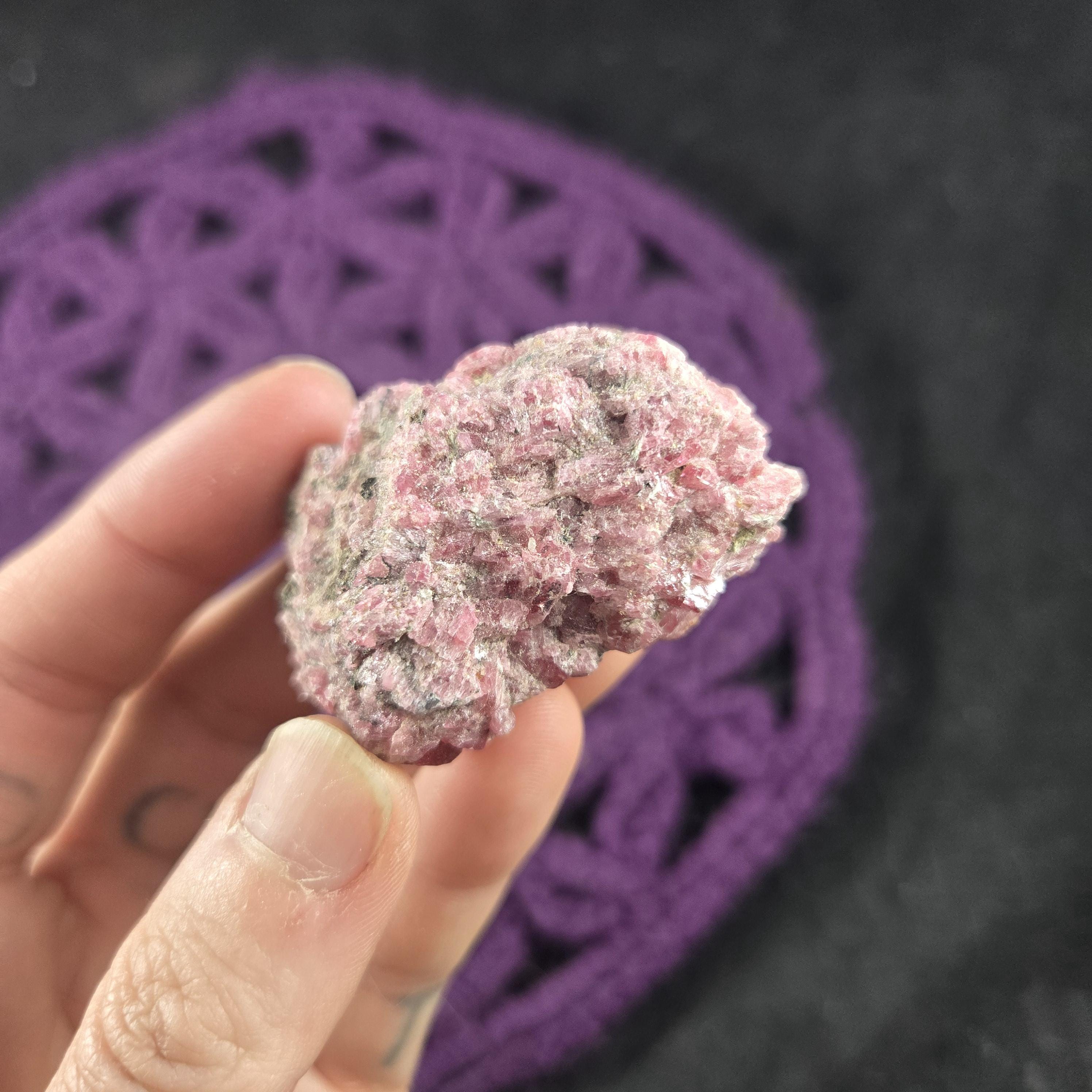 Raw Rhodonite Stone Crystal Rough Piece Pink Gemmy Heart Chakra