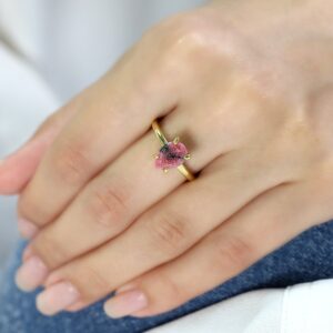 14k Gold Rhodonite Ring · Gemstone Ring · 18k Gold Vermeil Ring · Pear Cut Pink Stone Ring