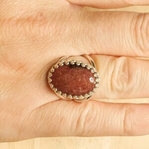 Rhodonite Ring. 925 Sterling Silver. Reiki Jewelry Uk. Taurus Jewelry. Pink Adjustable Rings For Women. 18x13mm Stone