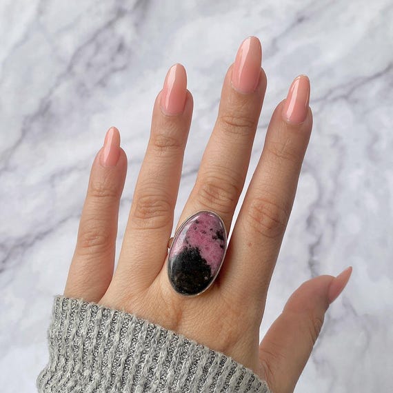 Rhodonite Adjustable Ring / 925 Sterling Silver / Healing Gemstone / Gifts For Her / Oval Cab / Rhodonite Jewelry / Statement Ring Rdn-r-23. Rhodonite Adjustable Ring / 925 Sterling Silver / Healing Gemstone / Gifts For Her / Oval Cab / Rhodonite Jewelry / Statement Ring Rdn-r-23.