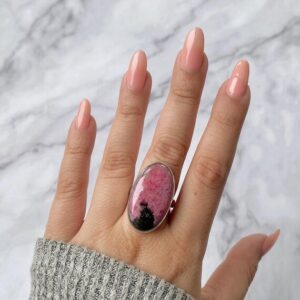 Rhodonite Adjustable Ring / 925 Sterling Silver / Healing Gemstone / Gifts for her / Oval Cab / Rhodonite Jewelry / Statement Ring RDN-R-22.