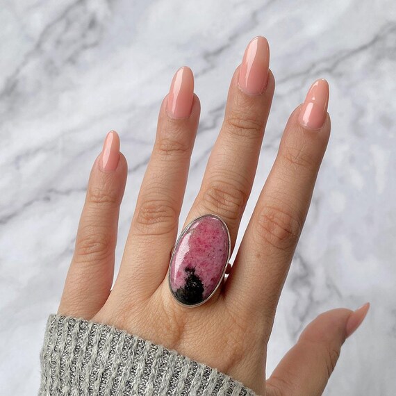 Rhodonite Adjustable Ring / 925 Sterling Silver / Healing Gemstone / Gifts For Her / Oval Cab / Rhodonite Jewelry / Statement Ring Rdn-r-22.