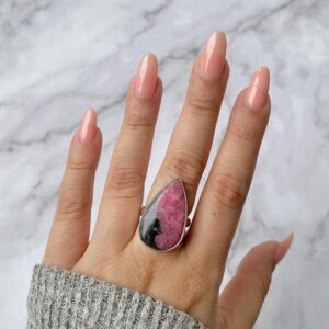 Rhodonite Adjustable Ring / 925 Sterling Silver / Healing Gemstone / Gifts for her / Pear Cab / Rhodonite Jewelry / Statement Ring RDN-R-14.