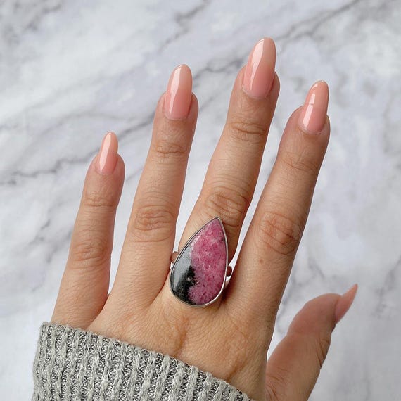 Rhodonite Adjustable Ring / 925 Sterling Silver / Healing Gemstone / Gifts For Her / Pear Cab / Rhodonite Jewelry / Statement Ring Rdn-r-14. Rhodonite Adjustable Ring / 925 Sterling Silver / Healing Gemstone / Gifts For Her / Pear Cab / Rhodonite Jewelry / Statement Ring Rdn-r-14.